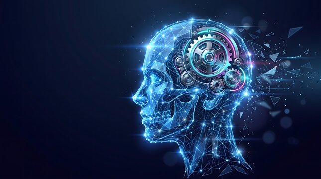 Digital Brain With Gears and Neural Network Lines Representing Artificial Intelligence, Technology, and Innovation