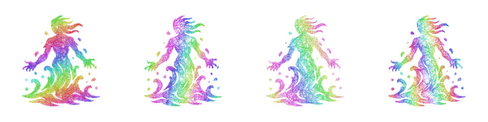 Obraz premium Rainbow color sketch river spirit icon design set