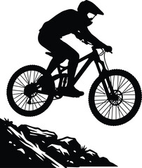 Fototapeta premium Mountain Biker Jumping Silhouette Vector Illustration 