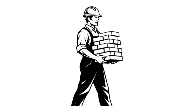Construction Worker Carrying Bricks Illustration