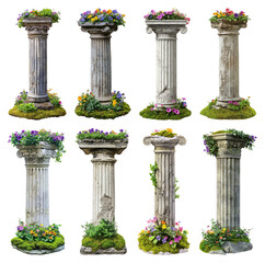 Naklejka premium PNG Ancient columns adorned with flowers on transparent background