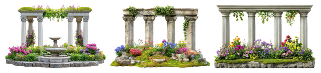 Naklejka premium PNG Ancient columns adorned with flowers on transparent background