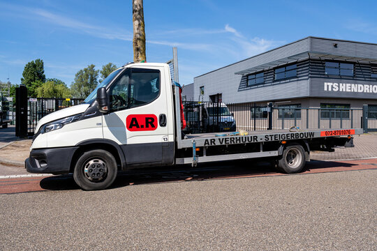 Alkmaar, Netherlands - May 30, 2026: A.R Verhuur-Steigerbouw Iveco Daily flatbed truck