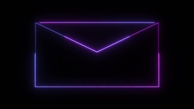 neon massage icon animation. Sending mail icon animation on black background