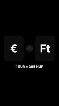 Minimalist digital interface displaying currency exchange conversion between Euro and Hungarian Forint symbols for financial news or banking analytical applications