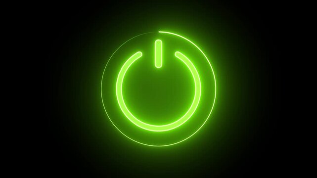 Neon power button icon animation on black background. power icon and neon line animation