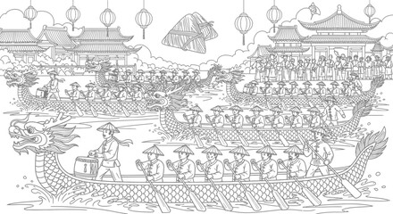 Dragon Boat Festival Coloring Page Illustration © Water