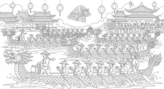 Dragon Boat Festival Coloring Page Illustration