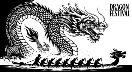 Dragon Boat Festival Illustration with Traditional Chinese Dragon © Water