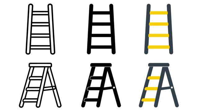 Set of six illustrated ladders with various designs and colors