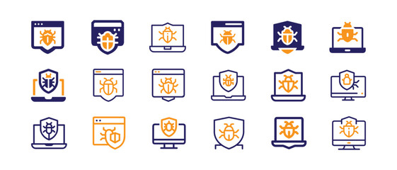 Cybersecurity computer virus and bug icons © black stock