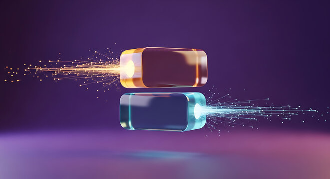 Illuminated rectangular objects with particle streams futuristic technology concept rectangle cuboid block