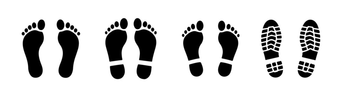 Footprint Icons Vector Set for Walking, Shoe Print, Trail Navigation and Pedestrian Signs