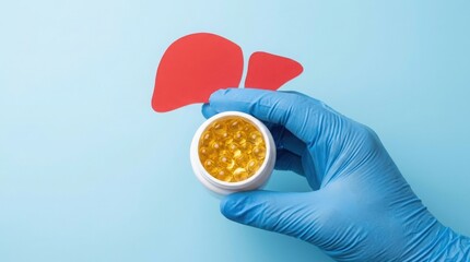 Doctor holding a bottle of pills with a liver shape cutout