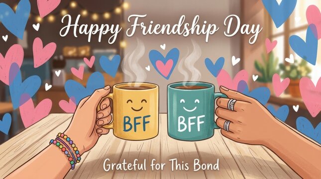 Two people holding bff mugs on friendship day