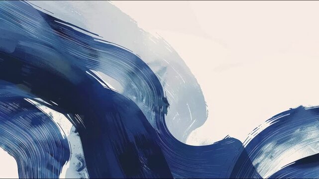 Abstract blue brush strokes flowing across neutral canvas seamless loop hand drawn digital stop motion animation for background copy space 4k