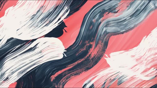 Abstract paint brushstrokes flowing across coral canvas seamless loop hand drawn digital animation background texture for copy space
