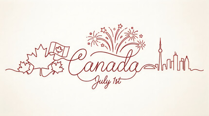 Naklejka premium Canada day celebration continuous line art design