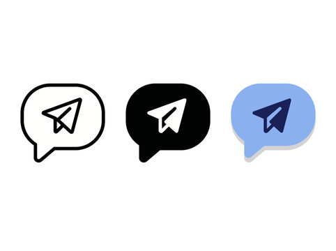 Set of three telegram icons in different styles and colors