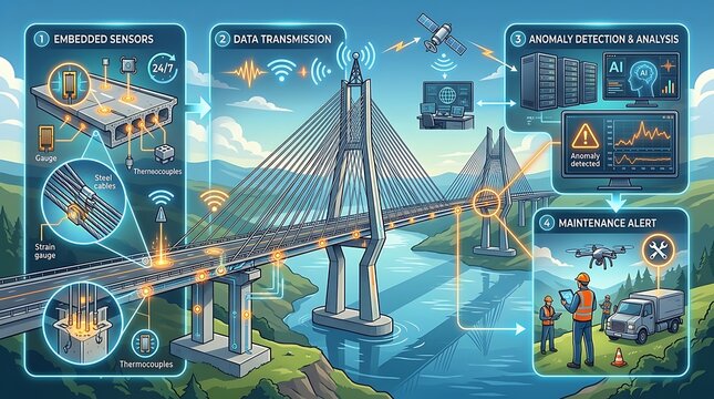 Integrated structural health monitoring system for smart bridge