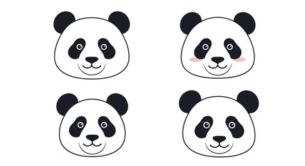 Obraz premium Set of four cute panda bear faces with various facial expressions including blushing and winking on a plain white background.