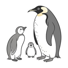 Obraz premium Penguin family, cartoon penguins, cute animals, wildlife illustrations, vector set