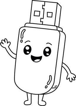 Cute USB Drive Character Coloring Page for Kids
