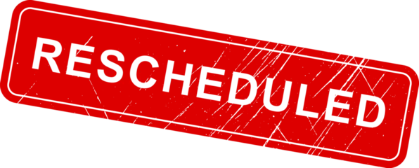 RESCHEDULED: Professional red rectangular rubber stamp for updating appointments and changing dates on business meeting documents © DesignBee