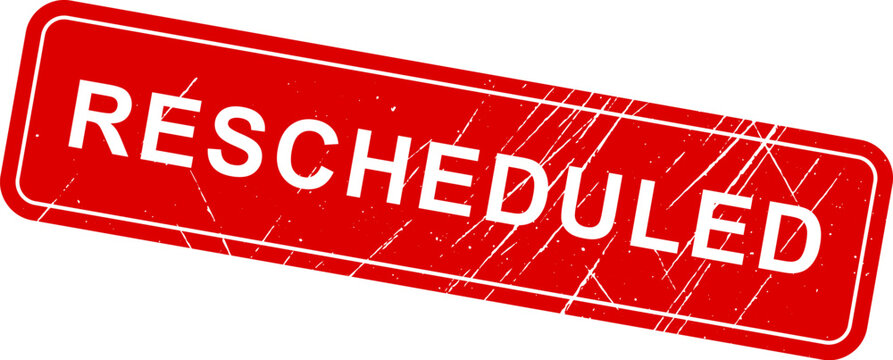 RESCHEDULED: Professional red rectangular rubber stamp for updating appointments and changing dates on business meeting documents