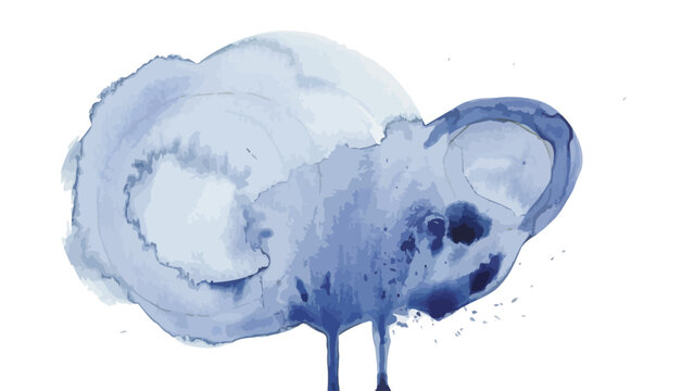 Abstract blue watercolor paint wash with circular ink outlines on a textured white paper surface
