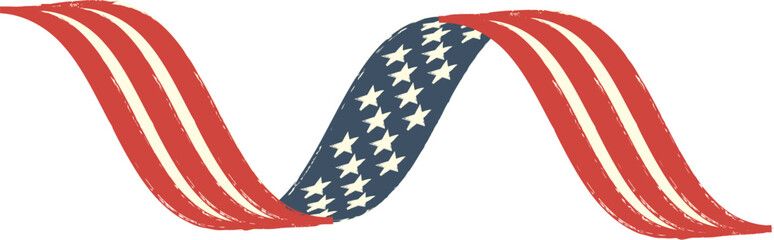 Fototapeta premium Retro American flag waving distressed, vector vintage illustration of usa stars and stripes for patriotic design