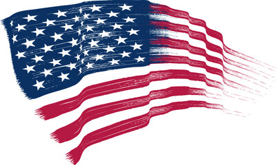 Obraz premium American flag wavy brush stroke style, vector painted illustration of usa stars and stripes for patriotic design