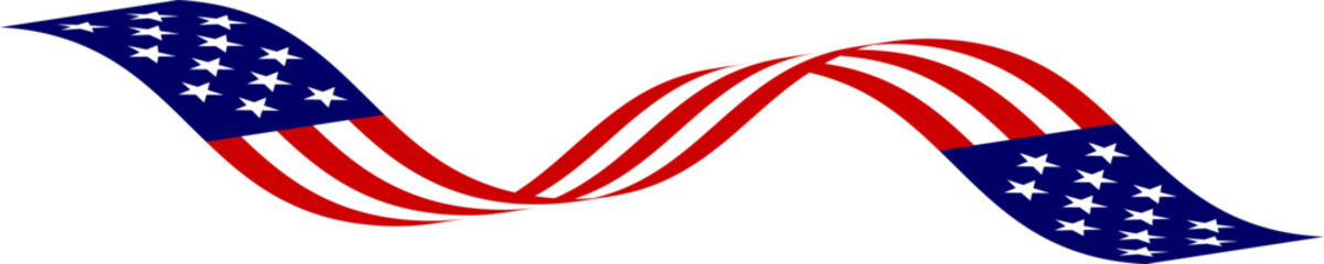 American flag flowing ribbon wave, vector flat illustration of usa stars and stripes for patriotic design © designspace