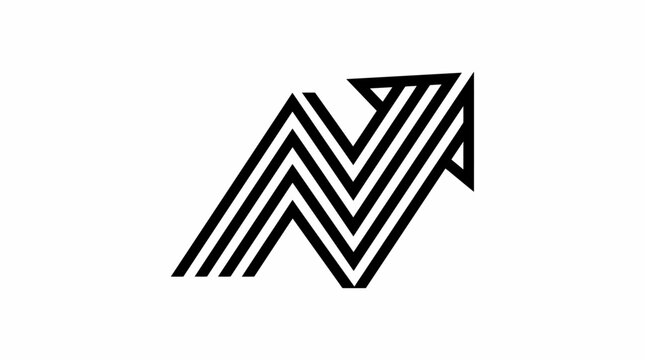 Minimalist letter N logo with upward arrow, geometric line art monogram for business growth, modern black and white corporate identity vector