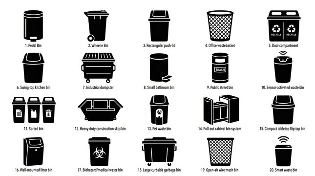Collection of various household electronic appliances and gadgets in black and white.