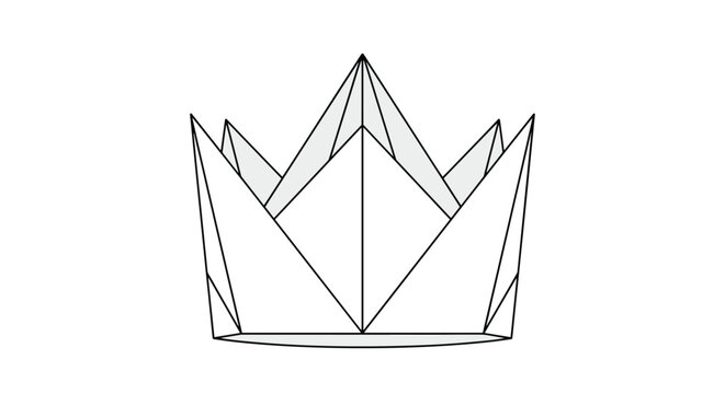 Paper origami royal crown is folded elegantly with precision, isolated on a clean white background in flat style.