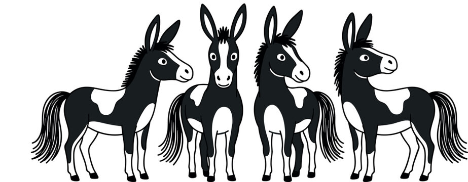 Cute Cartoon Donkey Herd Set In Different Poses For Children Book Illustration And Animal Vector Designs