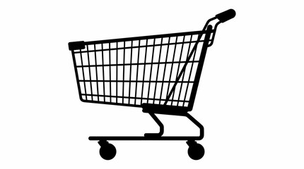 Shopping cart silhouette vector, black grocery trolley icon on white background, retail store equipment for e-commerce and marketing design © Gudu
