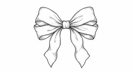 Hand drawn ribbon bow vector illustration, elegant black and white line art bow, decorative gift knot sketch for wedding invitations and greeting cards © Gudu