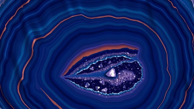 Luxury Agate Geode Seamless Pattern with Midnight Blue Velvet Rose Gold and Amethyst Crystals