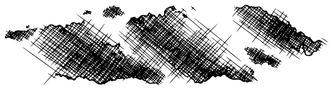 Cross-hatched grunge texture vector illustration of worn fabric patches and rough net pattern