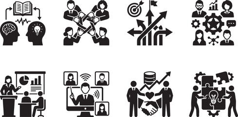 Obraz premium Corporate Collaboration and Teamwork Icon Set: Professional Business Symbols