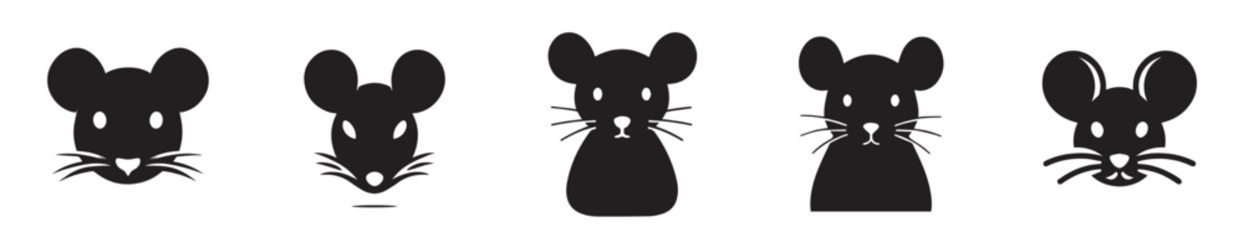 Set of mouse head vectors in silhouette style