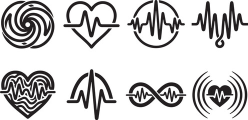 Fototapeta premium Heartbeat and Pulse Wave Icon Set: Medical and Health Symbols