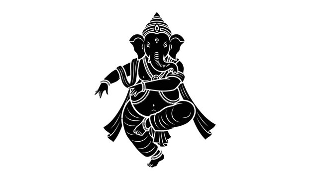 Silhouette of Lord Ganesha Sitting in Meditative Pose, isolated white background, spiritual and cultural symbol.