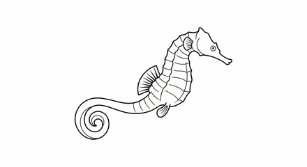 Minimalist seahorse line art vector, black and white marine animal illustration, simple aquatic creature drawing for nautical design and coloring © Waqas
