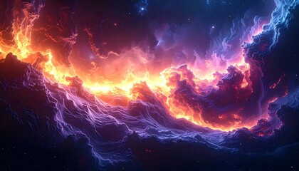 Fototapeta premium A vibrant cosmic vista with swirling nebulae and celestial hues of fire and ice