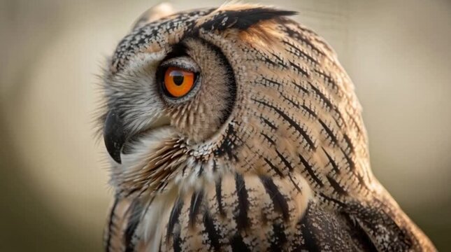 Cinematic Close-up Portrait of a Majestic Owl in the Deep Green Forest Environment