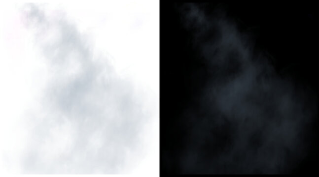 Atmospheric white smoke texture on black background, ethereal steam clouds for photo manipulation, realistic fog and mist overlay for creative design