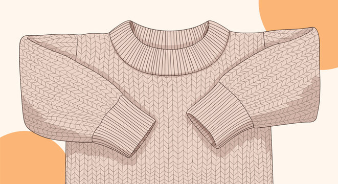 Cozy hand-knitted woolen beige sweater with soft textures and ribbing details, illustrating winter fashion trends.